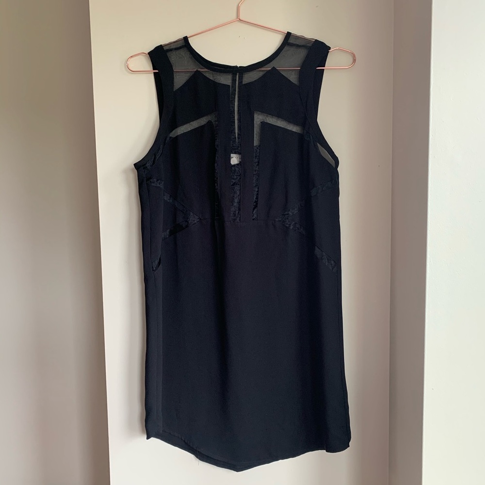 Sleeveless Shift Mini Dress with Sheer Insets